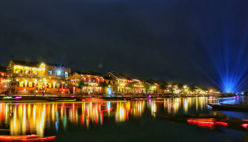 Colorful Hoi An along the river by night.