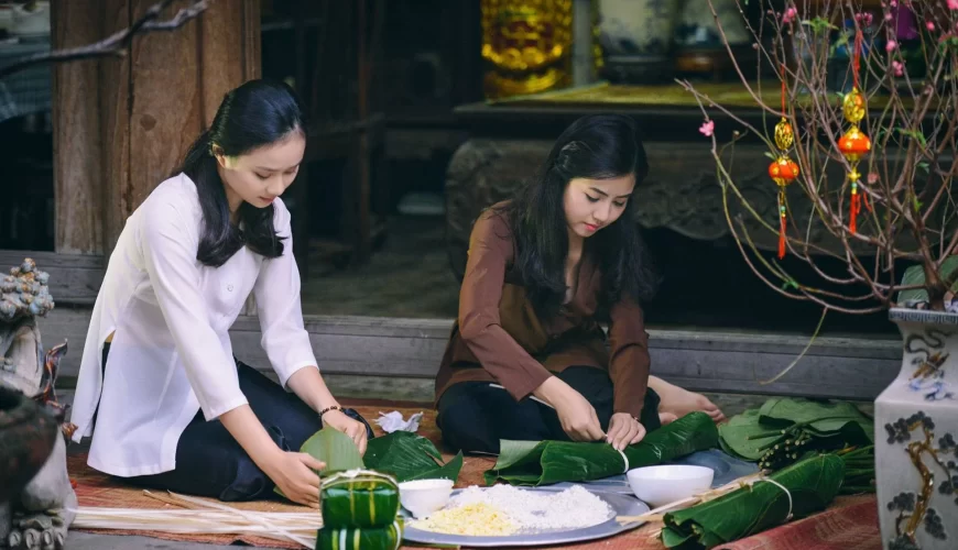 making Banh Chung in Tet holiday in Vietnam